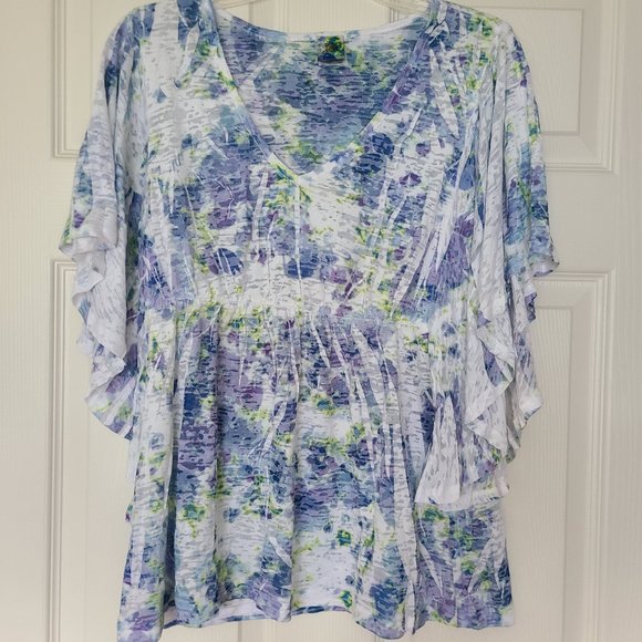 Soft Blue/Green and Whites in dressy Tee! S M - Picture 3 of 6